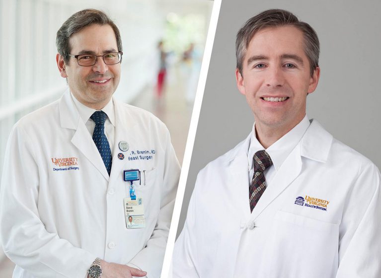 Dr. David Brenin (left) and Dr. Patrick Dillon are investigating the potential of focused ultrasound and immunotherapy to battle metastatic breast cancer.