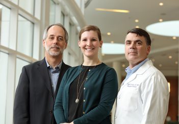 Key players in our Center for Engineering in Medicine: Dr. Jeffrey Holmes, professor of Biomedical Engineering and Medicine; Julie Ann Radlinski, senior research program officer; and Dr. Mark Sochor, vice chairman for research, Emergency Medicine, and medical director of the Center for Applied Biomechanics.