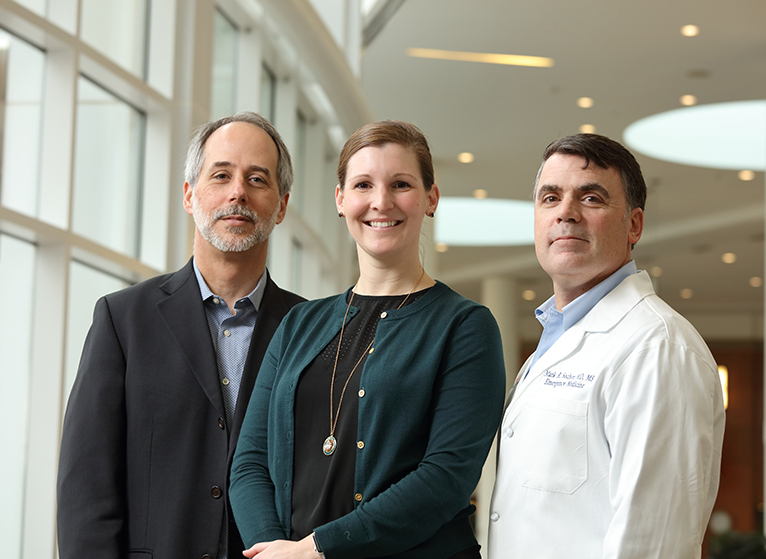 Key players in our Center for Engineering in Medicine: Dr. Jeffrey Holmes, professor of Biomedical Engineering and Medicine; Julie Ann Radlinski, senior research program officer; and Dr. Mark Sochor, vice chairman for research, Emergency Medicine, and medical director of the Center for Applied Biomechanics.