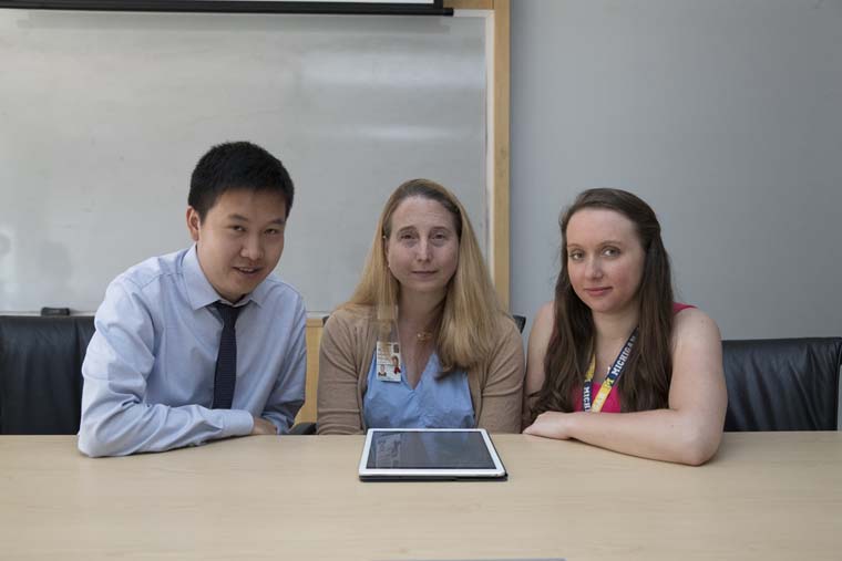 Some of the people behind PositiveLinks: Tianyi Jin, web developer (from left); Rebecca Dillingham, MD, MPH; and Marika Grabowski, clinical data manager.