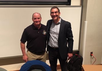 Astronaut Scott Tingle (left) and Lukas Tamm, chairman of our Department of Molecular Physiology and Biological Physics.