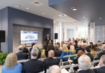 UVA Board of Visitors Rector Robert D. Hardie speaks at the opening of the new nursing-education facility