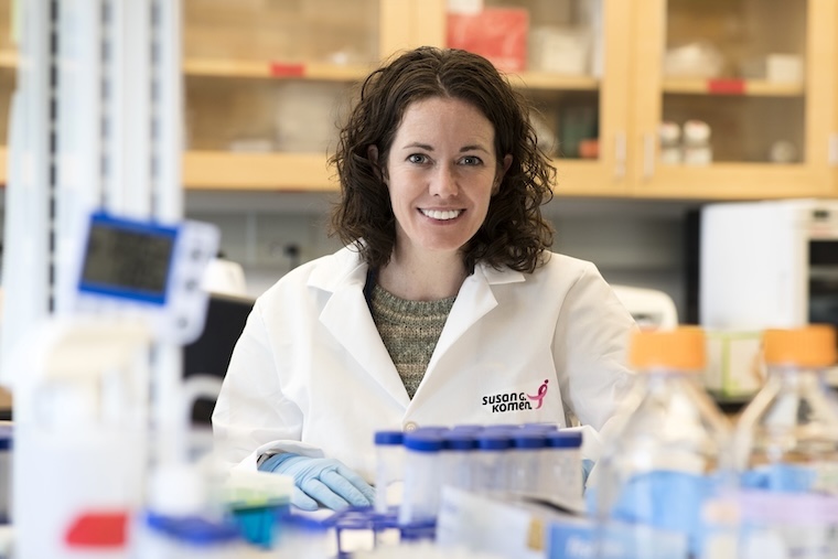 Melanie Rutkowski, PhD, smiles in her lab.